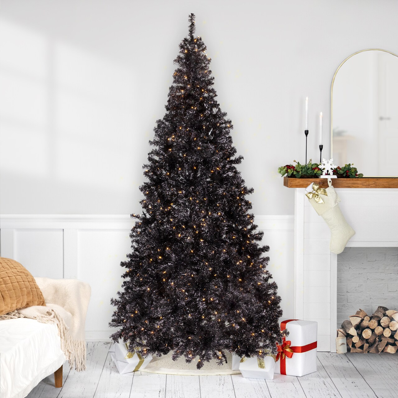 Northlight Pre-Lit Artificial Tinsel Halloween Tree - 9' - Black - Clear Lights